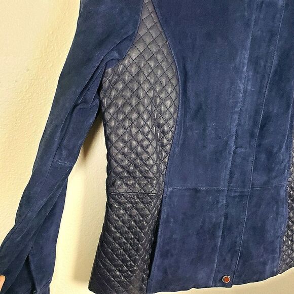 Isaac Mizrahi Live Women's Navy Blue Suede Moto Leather Quilted Zip Up Jacket 4 - Picture 14 of 14